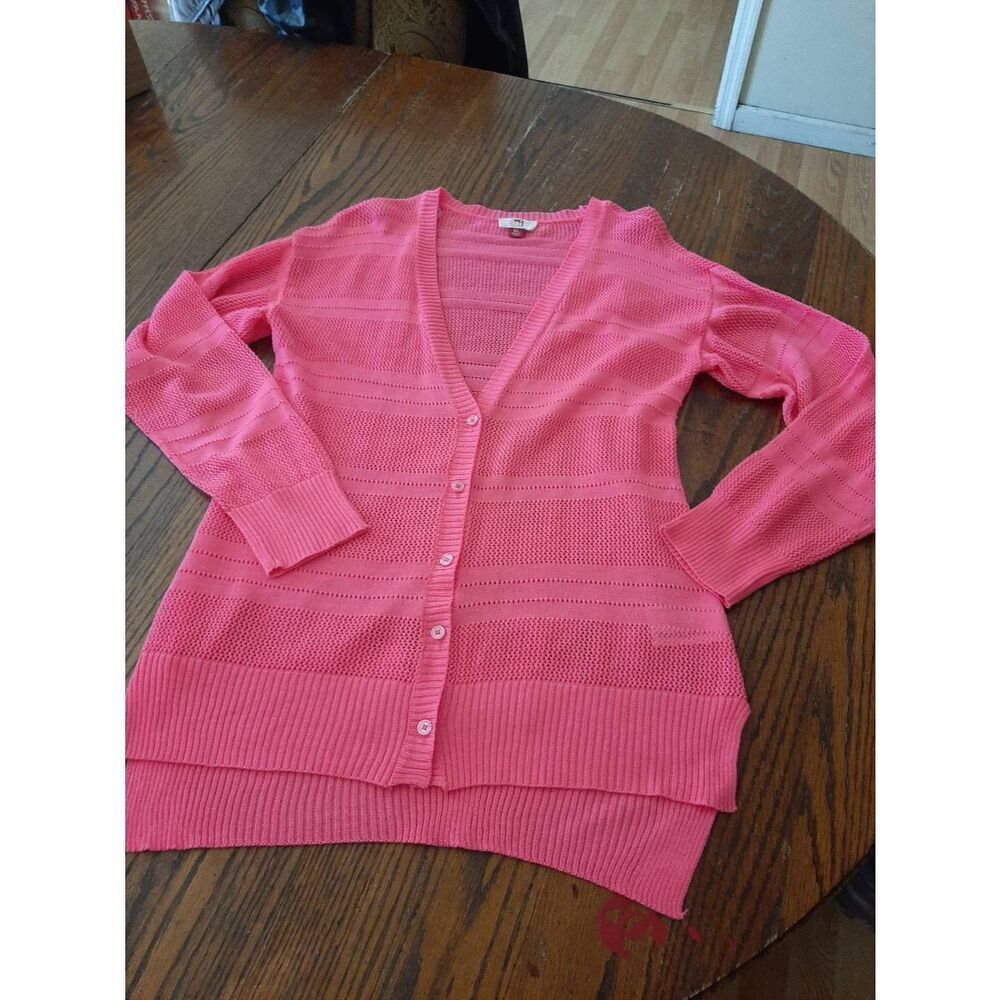 Juniors Jr Size XL LEI Bright Pink Lightweight Cardigan Sweater Outer Sweater